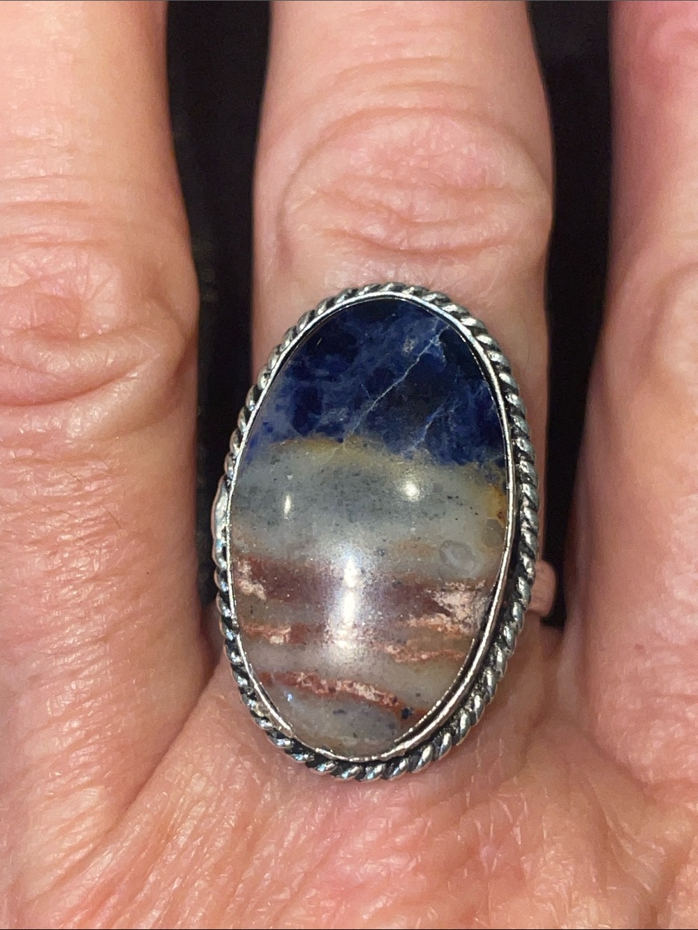 Vintage Blue/Copper Natural Sodalite Silver Setting Ring